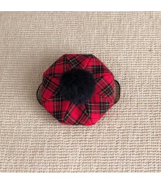 Pet red and black plaid beret